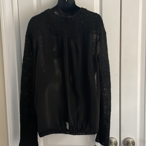 RDI V neck pullover sweater black with sequins and sheer back Sz M - Picture 3 of 7